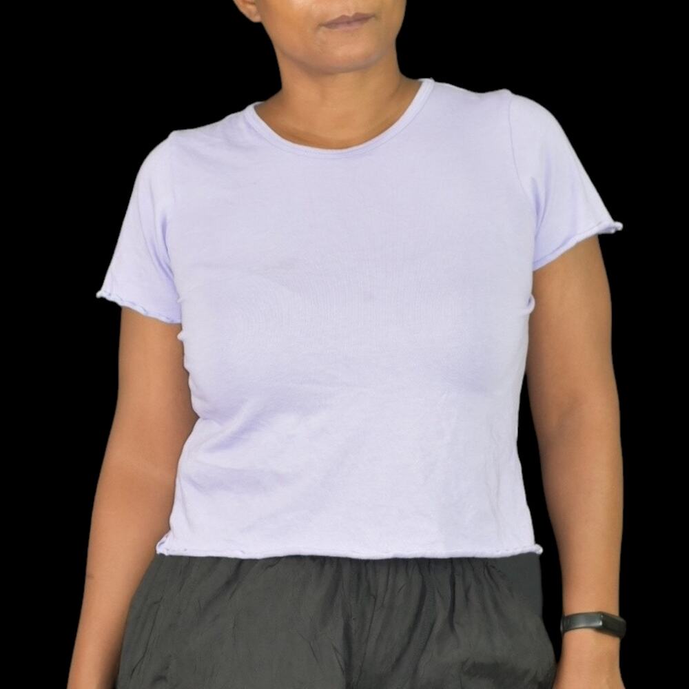 Frankies Bikinis Baby Tee Purple Lilac Cropped Cotton Crew Short Sleeve Top XL